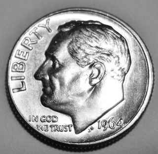 1964 - D Roosevelt Dime - 90% Silver Us - Business Circulated - Denver photo