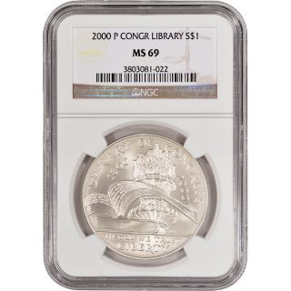 2000 - P Us Library Of Congress Commemorative Bu Silver Dollar - Ngc Ms69 photo