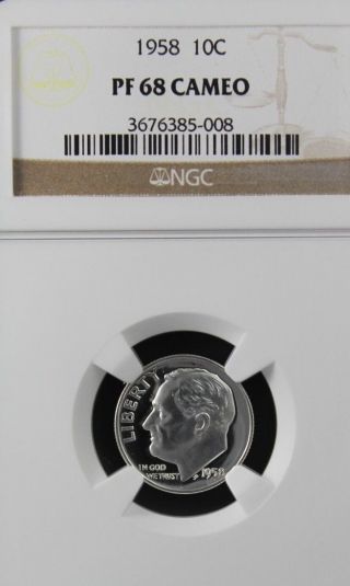 1958 Roosevelt Ngc Pf 68 Cameo.  Stunning Frosted Cameo Devices.  Spot - photo