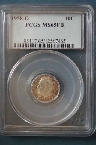 1958 - D Roosevelt Dime Graded Ms65fb By Pcgs Gem Rare Full Torch photo