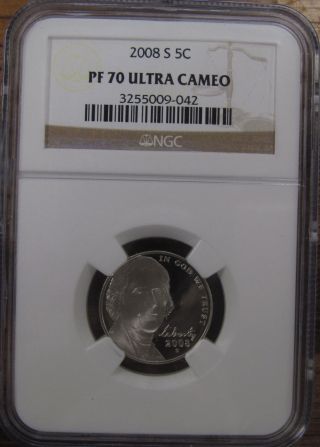 2008 - S U.  S.  Jefferson Nickel Ngc Graded Pf70 Ultra Cameo Proof Cameo photo