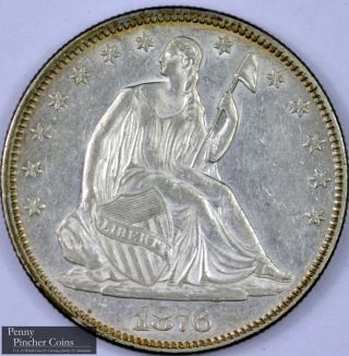 1876 Seated Liberty Half Dollar Almost Uncirculated High - Grade Lustrous Half photo