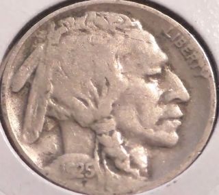 1925 - S Circulated (vg) Buffalo Nickel.  Full Date.  S/h photo