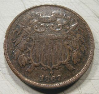1867 2 Cent Piece Brown Circulated In Fine photo