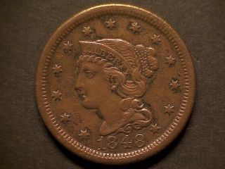 1848 Uncertified Braided Hair Large Copper Cent Extra Fine photo
