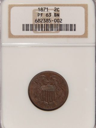 1871 2c Ngc Pr - 63 Bn Proof Two Cent Copper photo