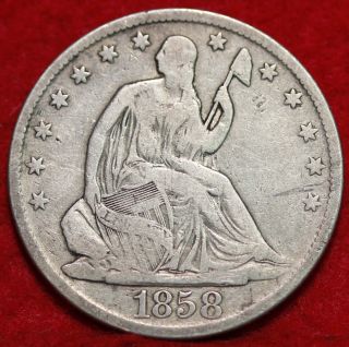 1858 - O Silver Seated Half Dollar S/h photo
