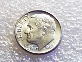 1962 - D Roosevelt Dime Old Us 90% Silver Bullion. . . . .  Frosty White photo