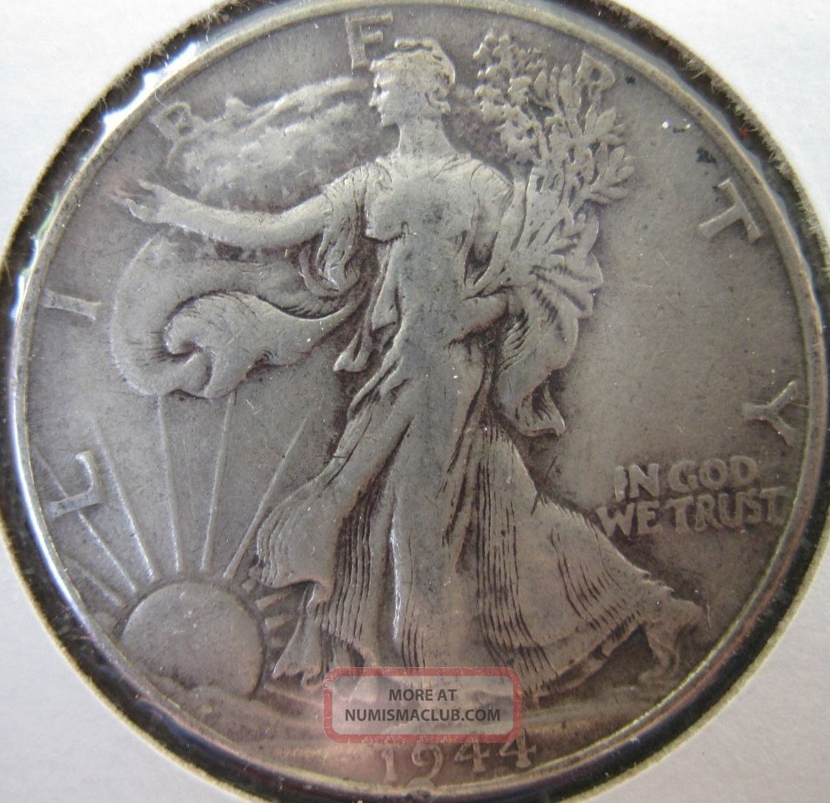 1944 Philadelphia Walking Liberty Silver Half Dollar Coin.