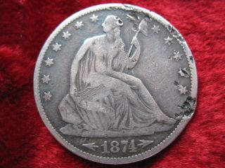1874 - P Seated Liberty Silver Half Dollar,  Fine Details Historic Coin photo