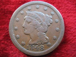 1848 U.  S.  Large Cent,  Better Grade Historic Coin Great Color Fast photo