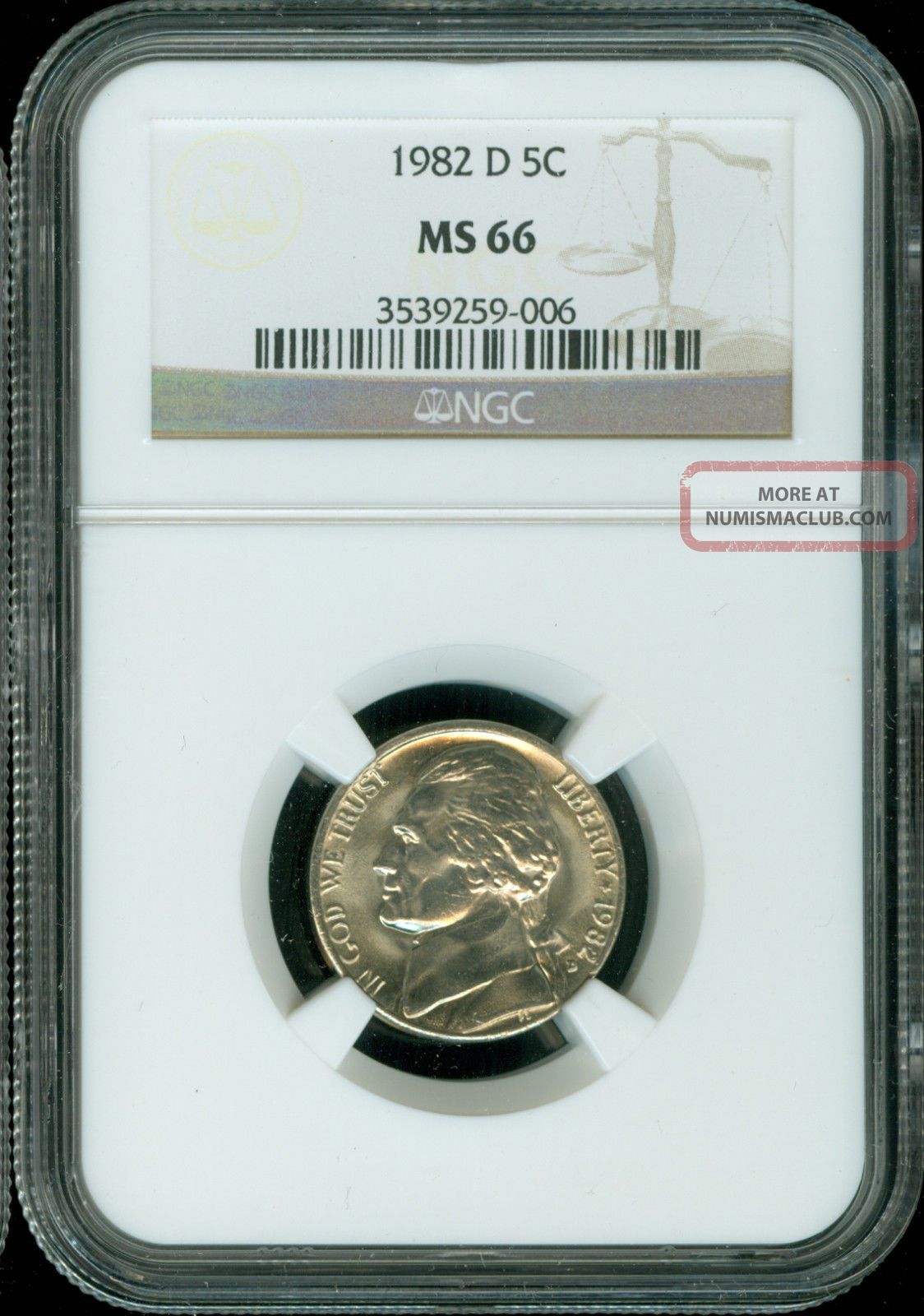 1982 - D Jefferson Nickel Business Ngc Ms66 2nd Finest Registry Pop - 28
