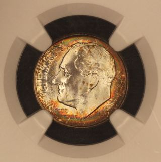1947 - D Roosevelt Dime Ngc Ms67 Star Toned Colorful Toning 6c photo