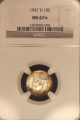 1947 - D Roosevelt Dime Ngc Ms67 Star Toned Colorful Toning 6c Dimes photo 2