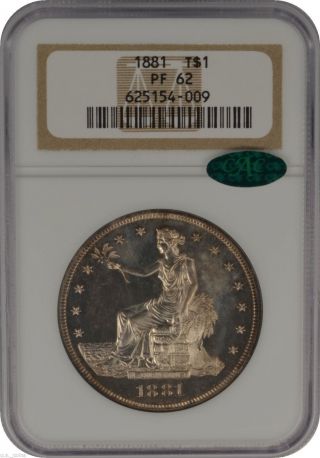1881 $1 Silver Trade Dollar Ngc Pf62 Cac Flashy Proof photo