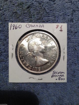 196o Canada Unc Silver Dollar - 1960$1 Canada Silver Coin photo