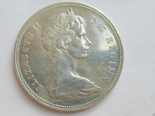 1965 Near Canadian Silver Dollar Coin (queen Elizabeth Ii) photo
