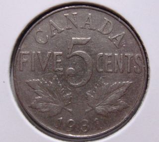 1931 5c Canada 5 Cents,  King George V Nickel,  Canadian,  3420 photo