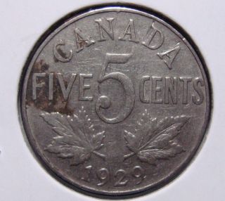 1929 5c Canada 5 Cents,  King George V Nickel,  Canadian,  3377 photo