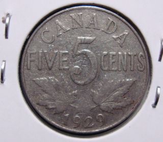 1929 5c Canada 5 Cents,  King George V Nickel,  Canadian,  3364 photo
