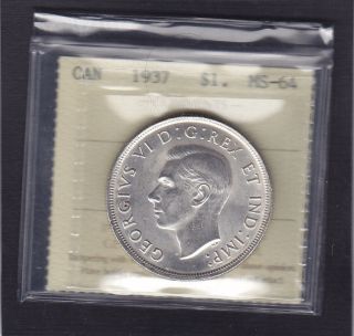 1937 Canada George Vi Silver Dollar Rare In Iccs Ms - 64 photo