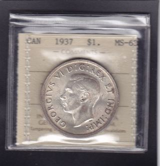 1937 Canada George Vi Silver Dollar Rare In Iccs Ms - 63 photo