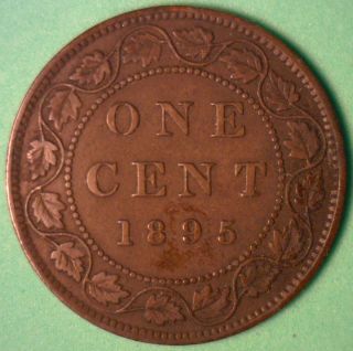 1895 Canadian Copper Large Cent Coin Canada One Cent Very Fine Vf photo
