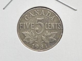 1931 Canada Five Cents 99% Nickel Coin D0625 photo