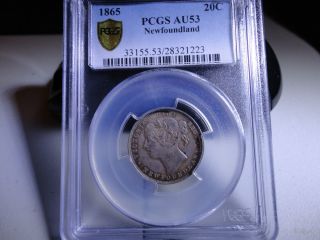 1865 Newfoundland 20 Cent Coin Pcgs Graded Au53 photo