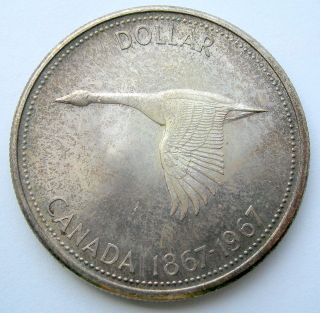 1967 Silver Dollar Ms - 60 Beautifully Toned Commemorative Goose Canada Unc $1.  00 photo