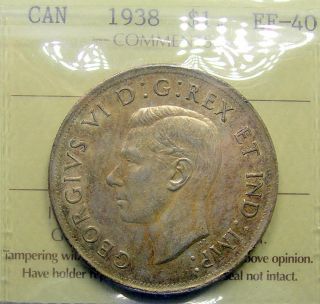1938 Silver Dollar Iccs Ef - 40 Scarce Date Low Mintage Key George Vi Canada $1.  00 photo