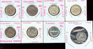 Canada 8 Mixed Date Silver Dimes (2g768) 1953 - 67 Silver photo