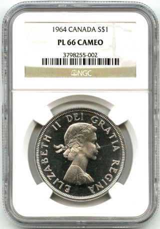 1964 Ngc Pl66 Cameo Canada $1 Silver Dollar Proof Like photo