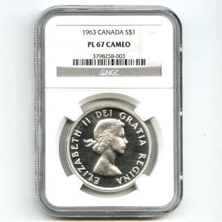 1963 Ngc Pl67 Cameo Canada $1 Silver Dollar Proof Like photo
