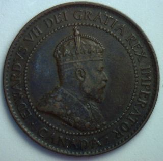 1902 Canadian Copper Large Cent Coin Canada Edward Vii One Cent Vf6 photo