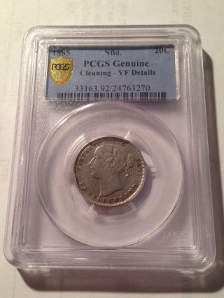 1885 Newfoundland 20 Cent Silver Pcgs Vf Details Low Mintage Tough Date G28 photo