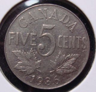1936 5c Canada 5 Cents,  King George V Nickel,  Canadian,  3530 photo