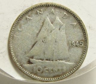 1945 10c Canada 10 Cents,  Silver,  Canadian,  Dime 4336 photo