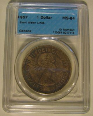 1957 Cccs Ms64 $1 Short Water Lines (swl) Canada One Dollar Silver photo