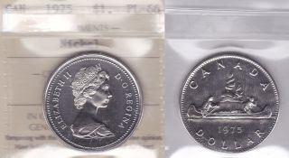 1975 Iccs Pl66 $1 (attached Jewel) Canada One Dollar Nickel photo