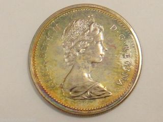 1871 - 1971 Canada Specimen Silver Dollar Choice Bu Rainbow Toning photo