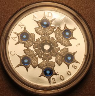 Canada 2008 $20 Silver Proof; Sapphire Crystal Snowflake; Swarovski Elements photo