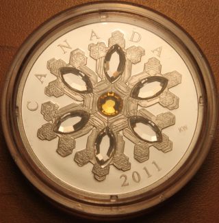 Canada 2011 $20 Silver Proof; Topaz Crystal Snowflake; Swarovski Elements photo