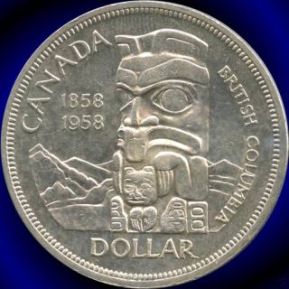 1958 Canada Silver Dollar (british Columbia ' S 100th) (23.  33 Grams.  800 Silver) photo