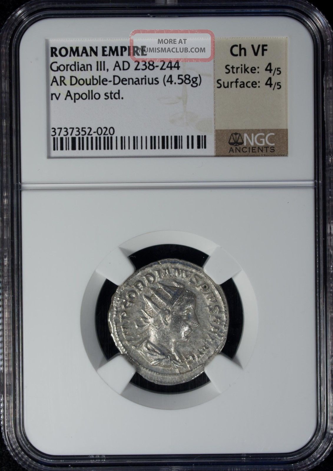 Ad 238 - 244 Roman Empire Gordian Iii Ar Double - Denarius Ngc Ch Vf Coins: Ancient photo