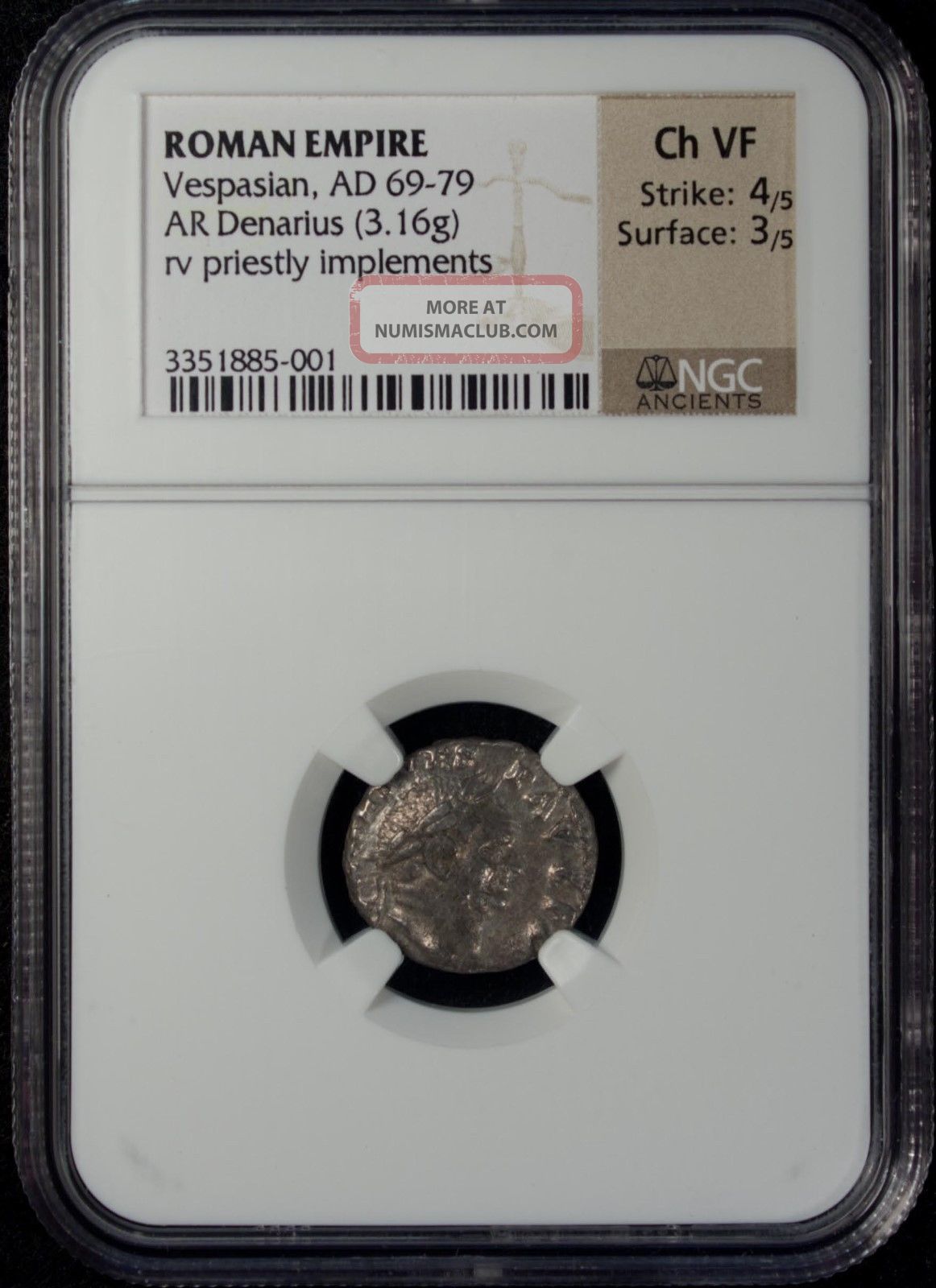 Roman Empire Vespasian Ad 69 - 79 Ar Denarius Ngc Ch Vf Silver Coins: Ancient photo