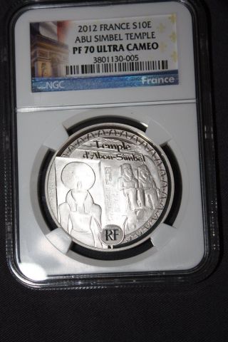 2012 France Proof Silver Egypt Temple A ' Abou - Simbel 10 Euro Ngc Pf70 Uc photo