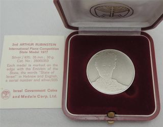 Israel 1977 2nd Artur Rubinstein Compt.  By Picasso 35mm 30gr Silver 935 +box+coa photo