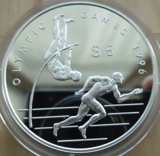 Cook Islands 5 Dollars,  1996,  Olympics,  Silver Proof 31.  5 Grams photo