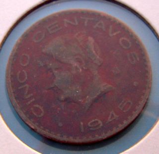 1945 Cinco 5 Centavos Coin Mexico photo